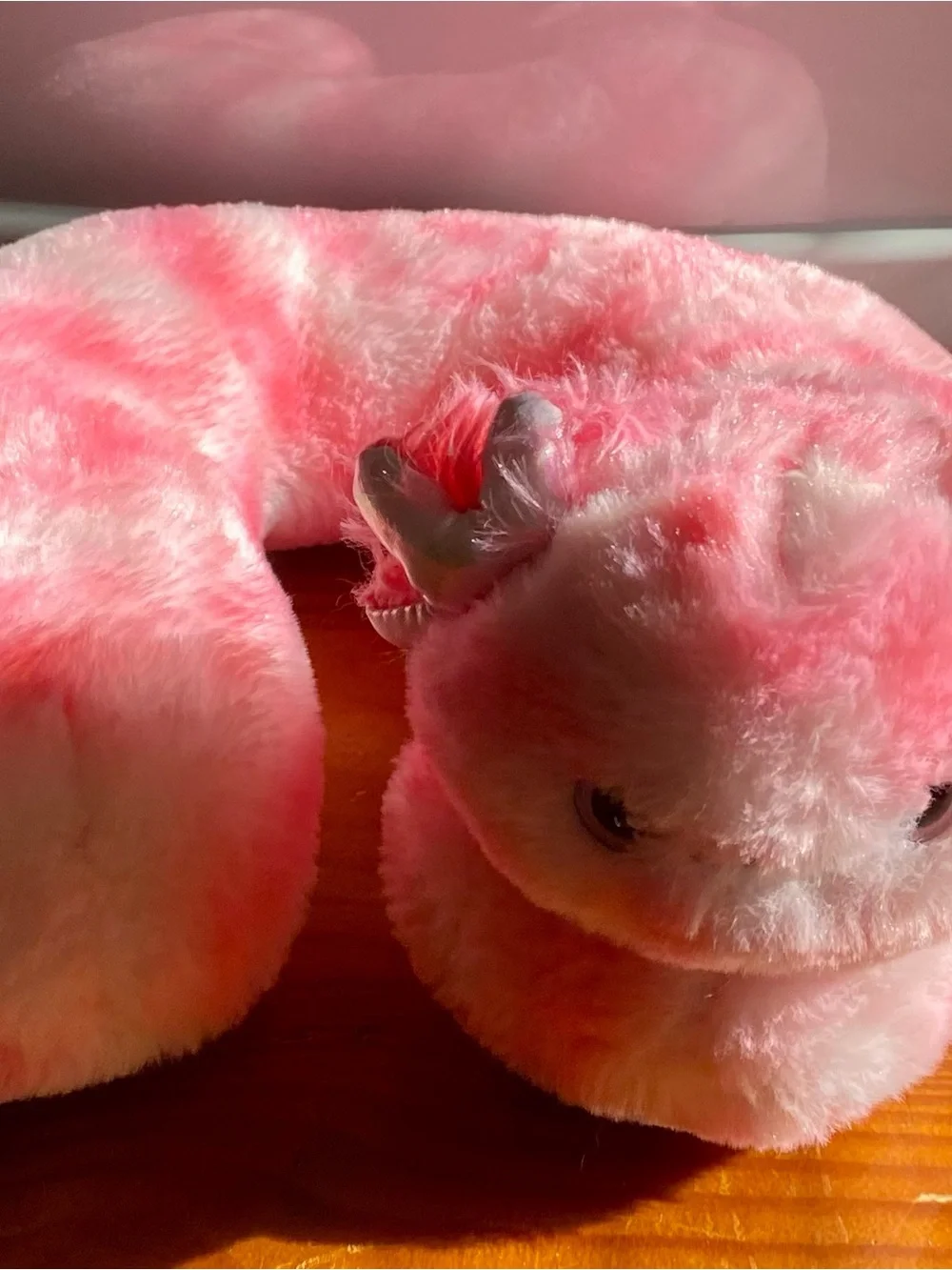 Axolotyl Plush Pink Travel Neck Pillow - Soft Fuzzy Accent